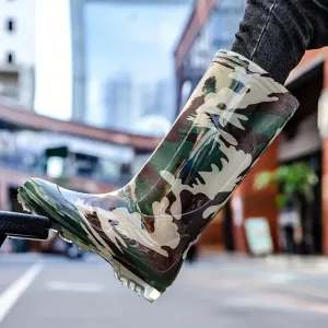 Boots Men's Solid & Camouflage Waterproof Rain Boots
