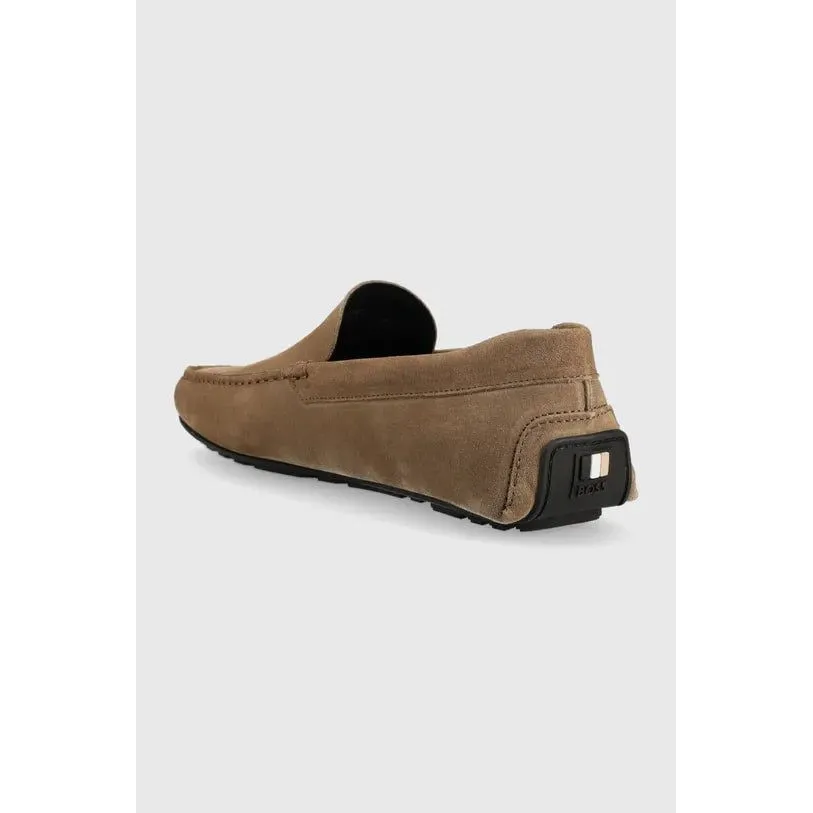 BOSS SUEDE MOCCASINS WITH LOGO DETAILS