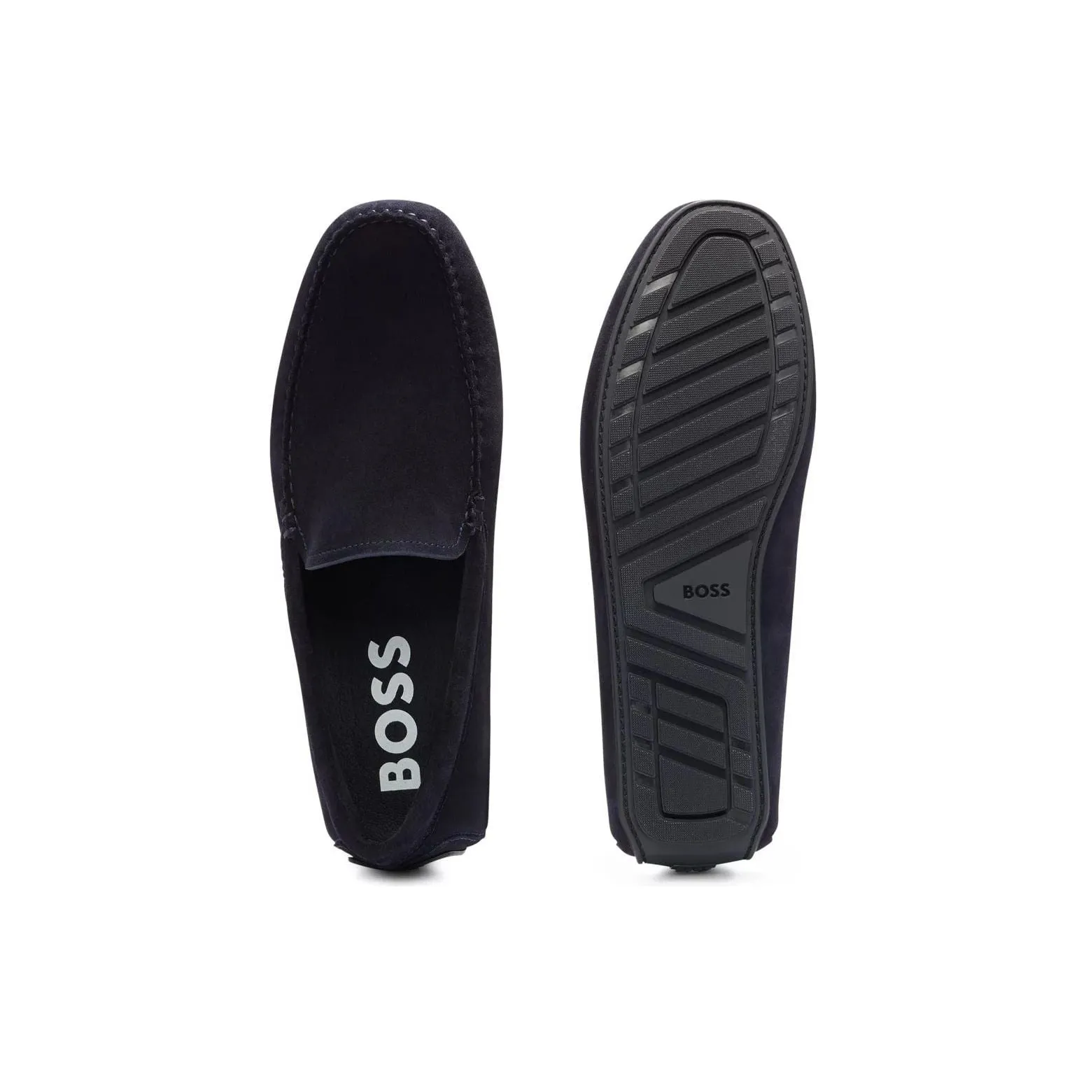BOSS SUEDE MOCCASINS WITH LOGO DETAILS