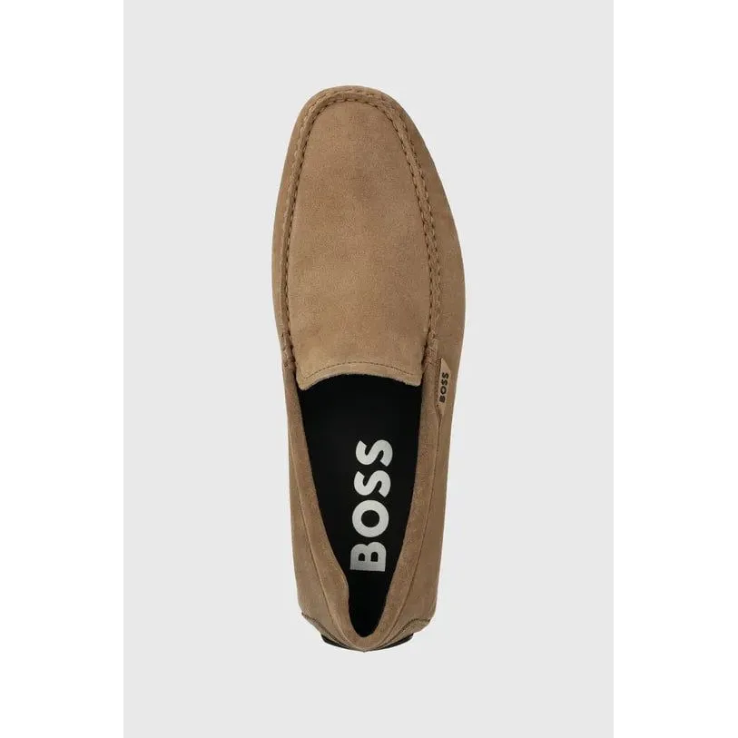 BOSS SUEDE MOCCASINS WITH LOGO DETAILS