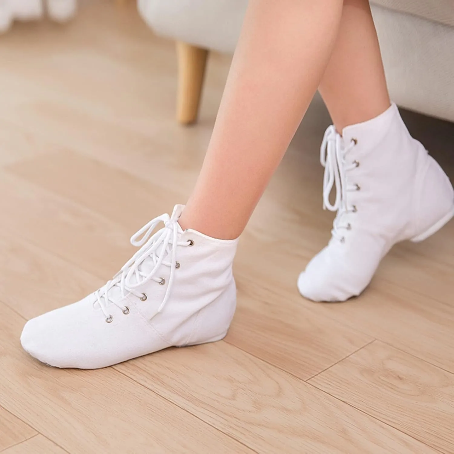 Canvas Jazz Boots for Girls Ankle Boots Lace-up Dancing Sneakers for Boys Split-Sole Dance Shoes Ballet Performance