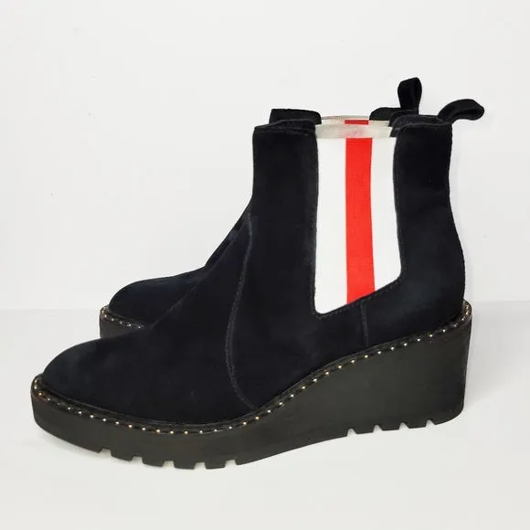 Cecelia New York Gemma Black Suede Almond Toe Pull On Ankle Wedge Fashion Boots
