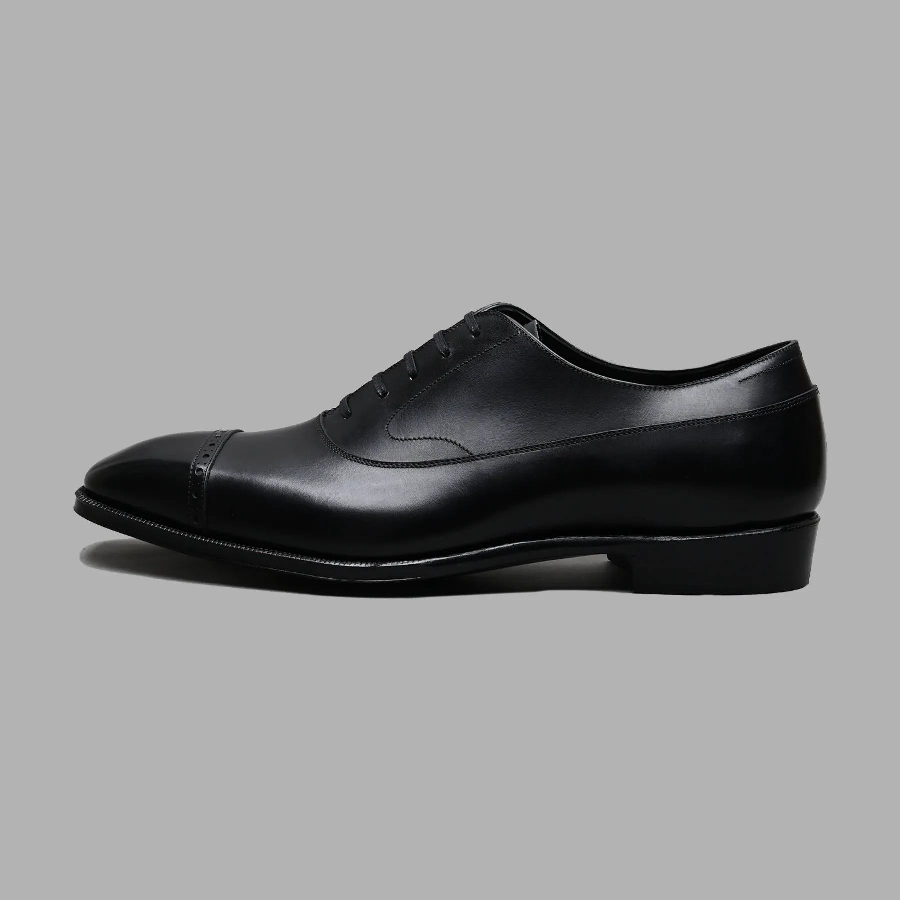 Cecil Hand Grade Punched Cap Toe Balmoral Oxford in Black Calf Leather
