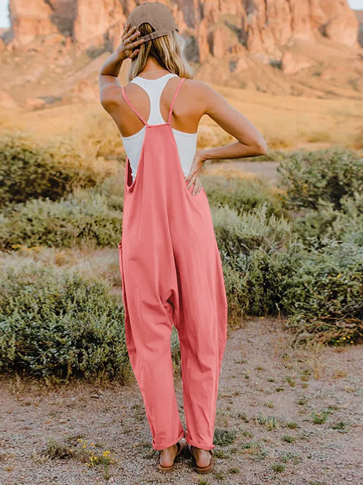 Double Take Sleeveless V-Neck Pocketed Jumpsuit - Opaque, Comfortable, and Stylish
