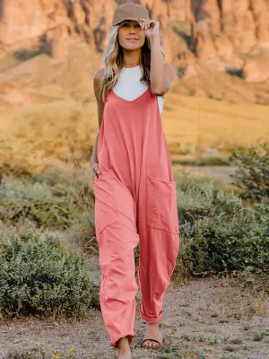 Double Take Sleeveless V-Neck Pocketed Jumpsuit - Opaque, Comfortable, and Stylish