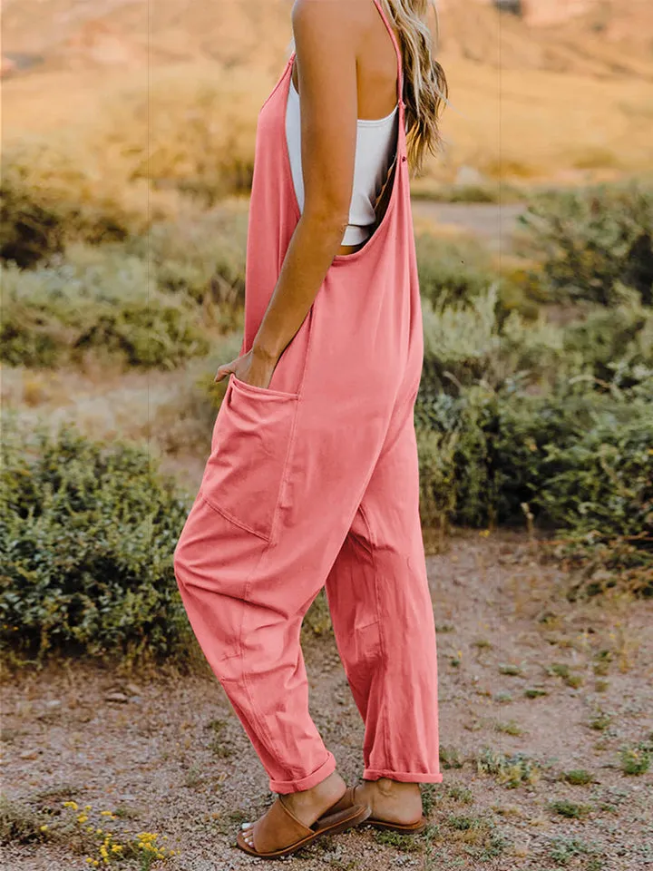 Double Take Sleeveless V-Neck Pocketed Jumpsuit - Opaque, Comfortable, and Stylish