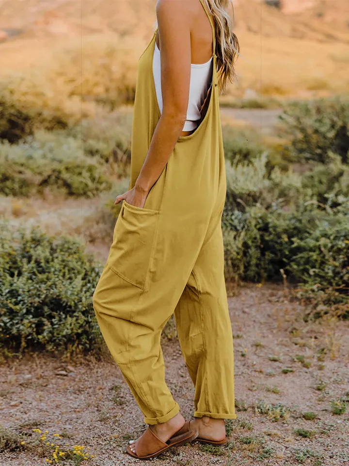 Double Take Sleeveless V-Neck Pocketed Jumpsuit - Opaque, Comfortable, and Stylish