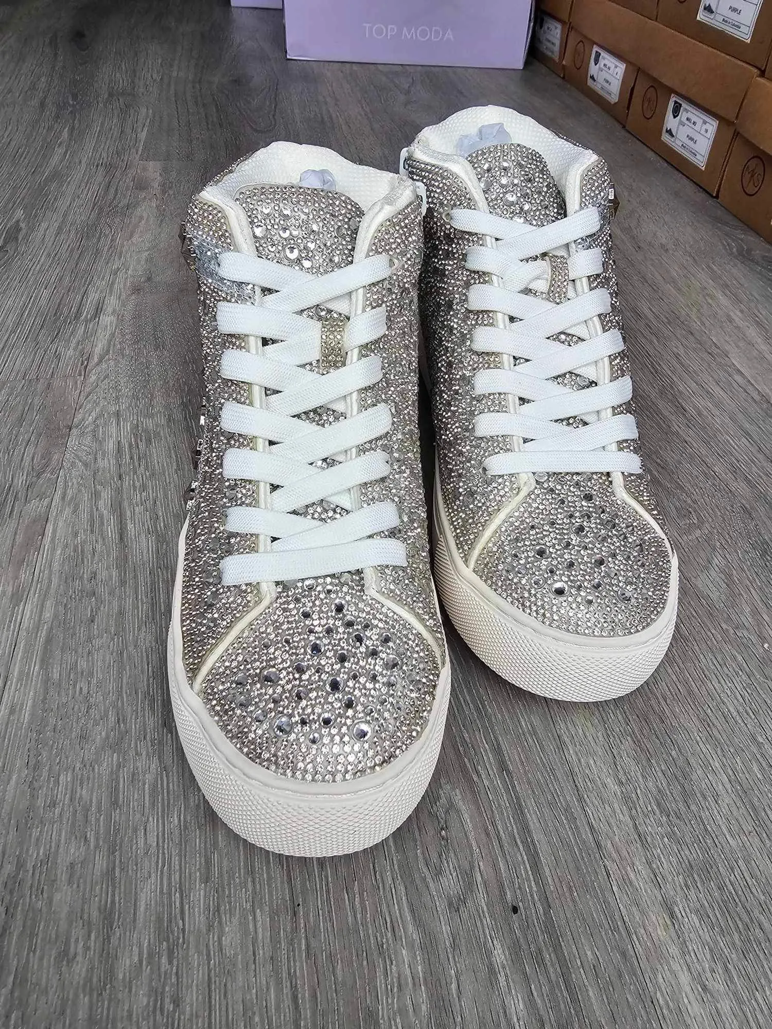Flashy High Top Sneaker - CLEAR RHINESTONE