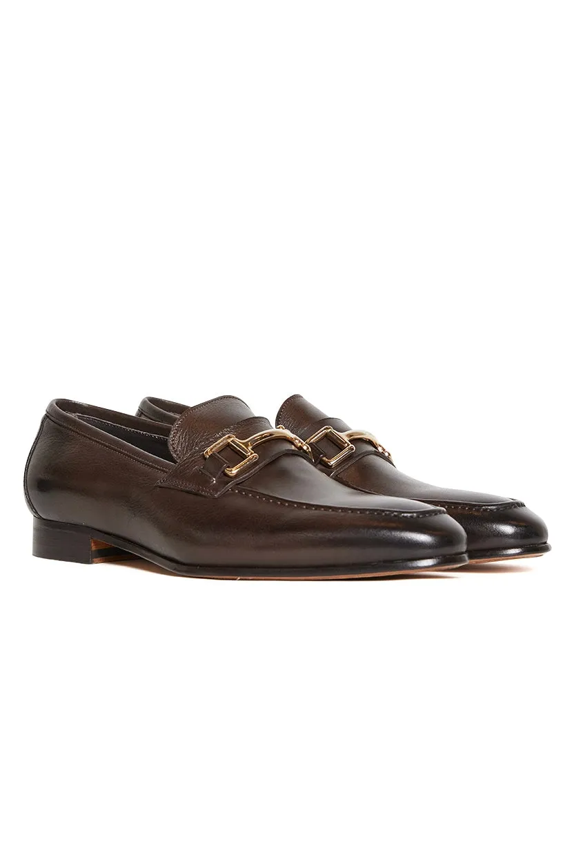 Jamie Horsebit Leather Loafer in Dark Brown