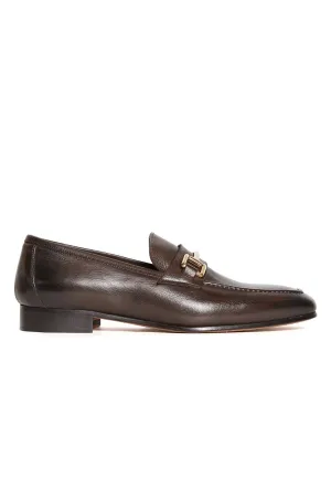 Jamie Horsebit Leather Loafer in Dark Brown