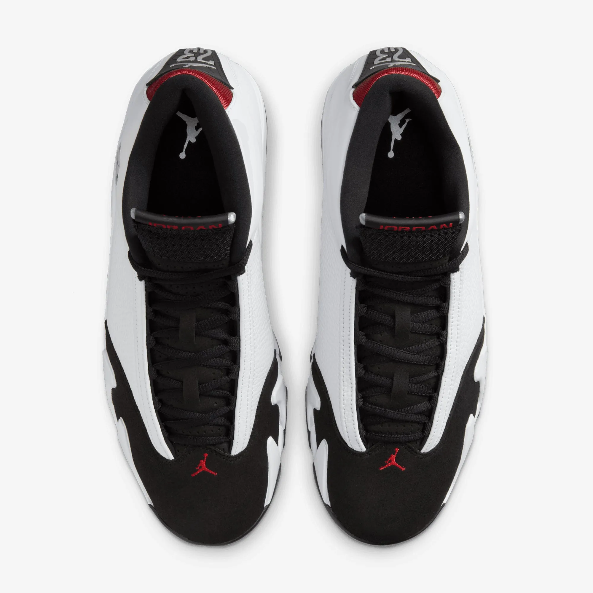 JORDAN | AIR JORDAN 14 RETRO "BLACK TOE" { WHITE/VARSITY RED-BLACK-METALLIC SILVER