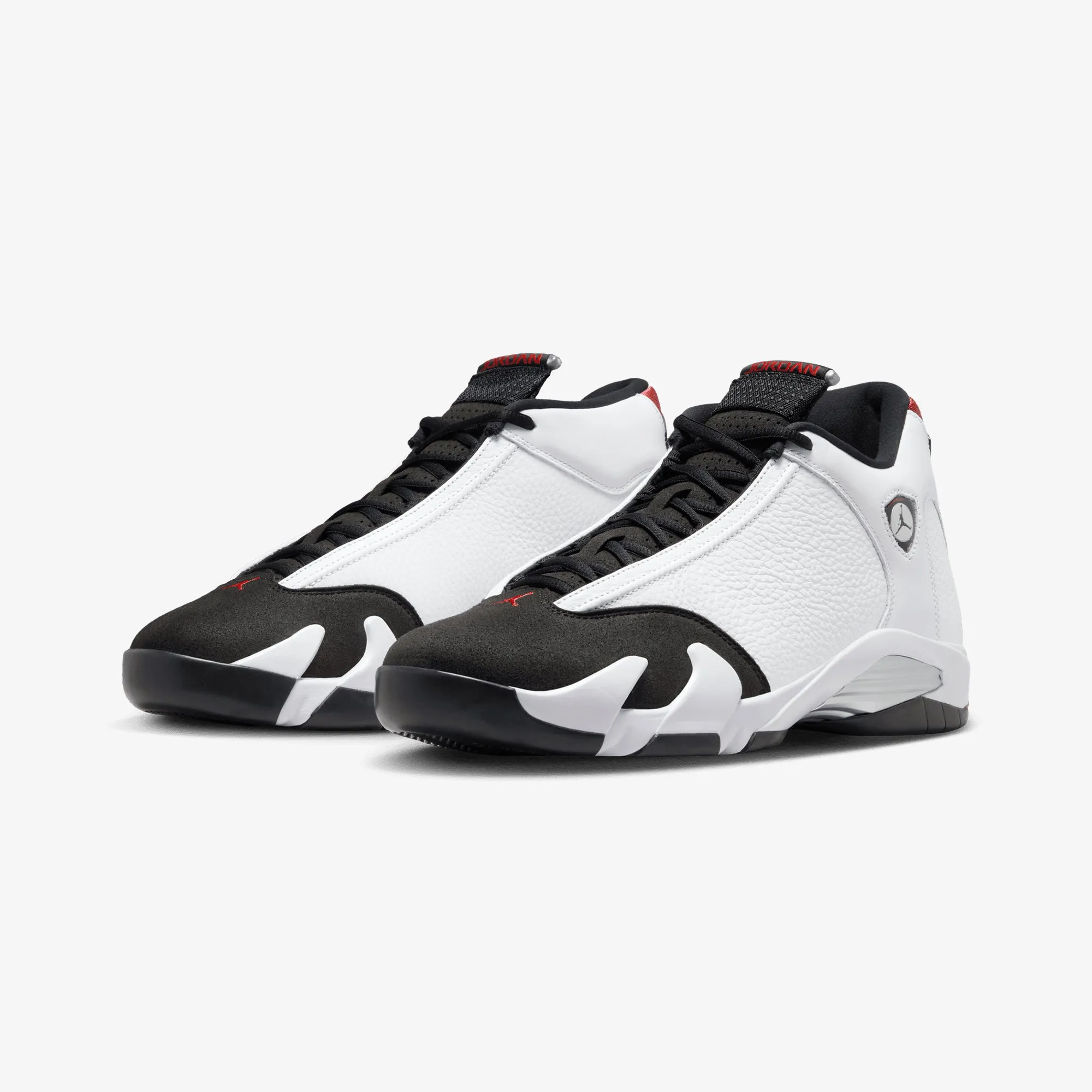 JORDAN | AIR JORDAN 14 RETRO "BLACK TOE" { WHITE/VARSITY RED-BLACK-METALLIC SILVER