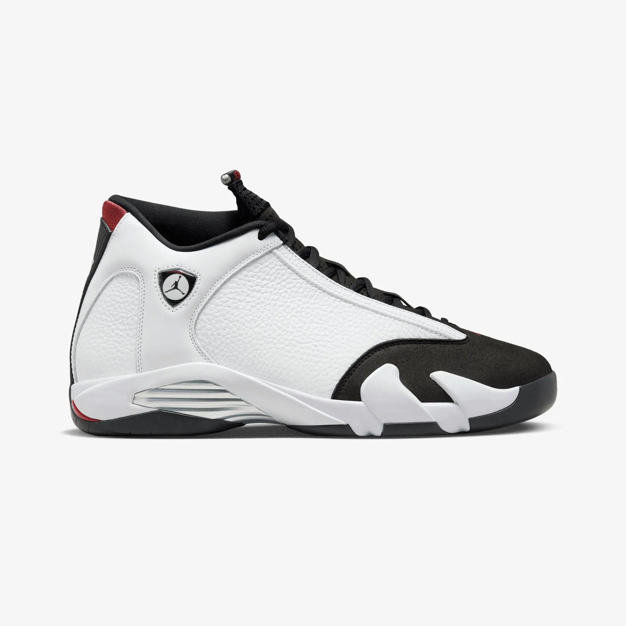 JORDAN | AIR JORDAN 14 RETRO "BLACK TOE" { WHITE/VARSITY RED-BLACK-METALLIC SILVER