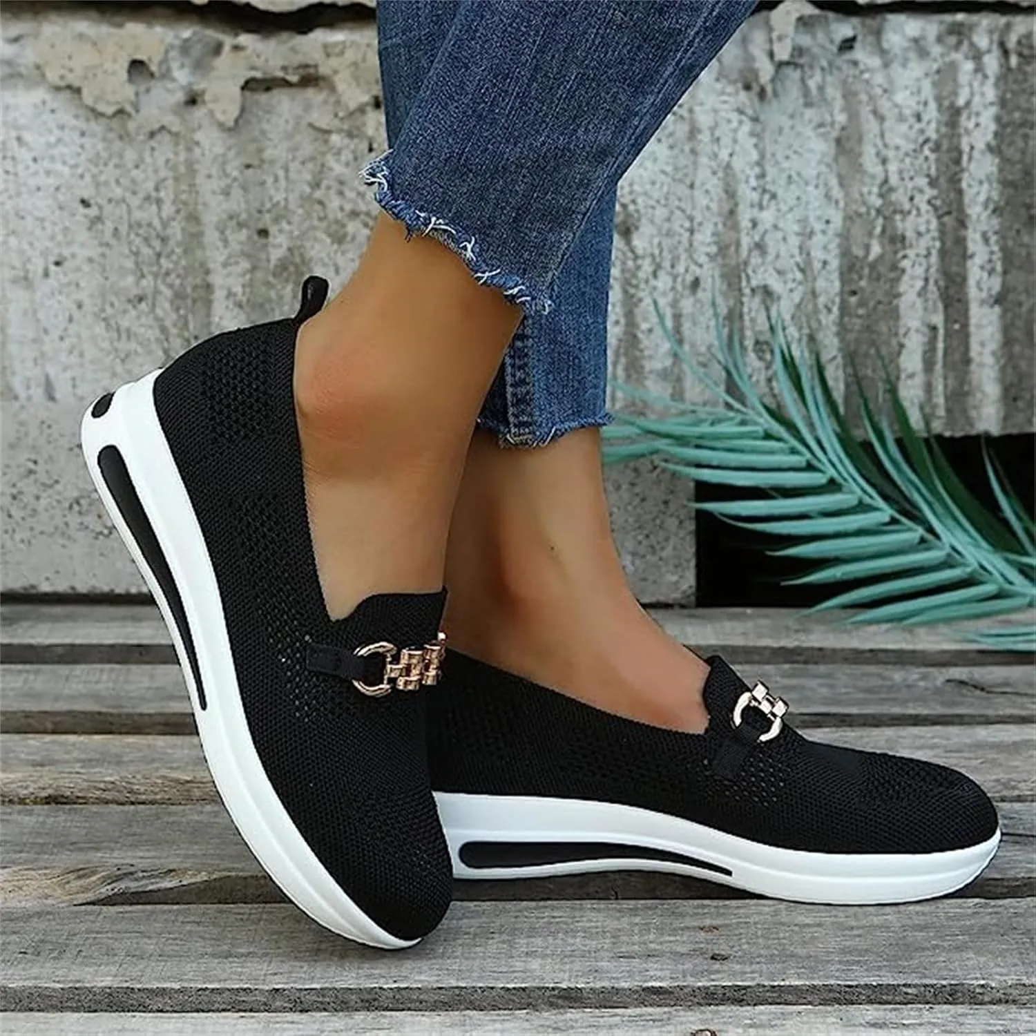 Ladmiple Walking Shoes Women Slip On Lightweight Casual Sneakers Mesh Comfortable Loafers Slip Resistant Soft Work Shoes