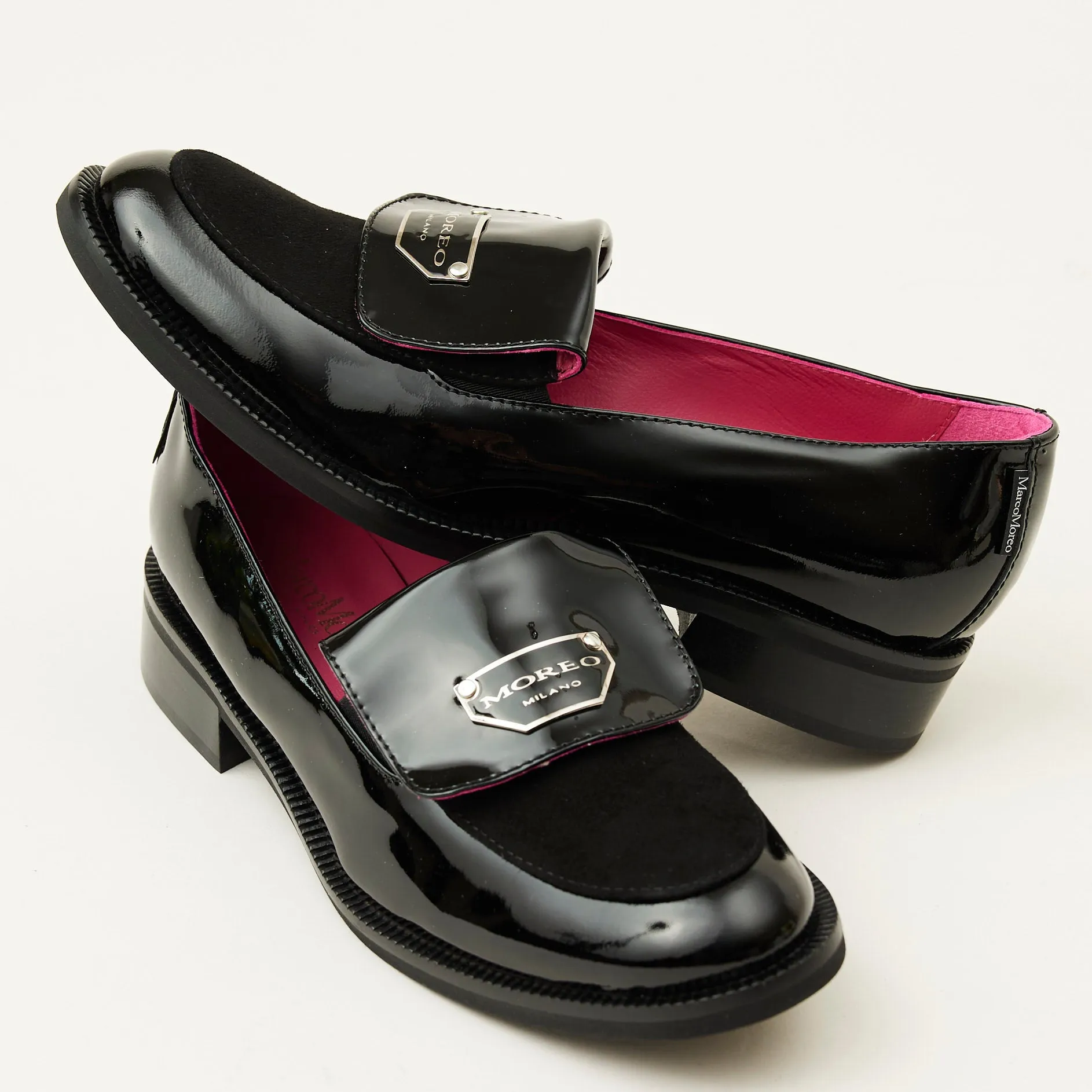 Marco Moreo Black Suede and Patent Loafers