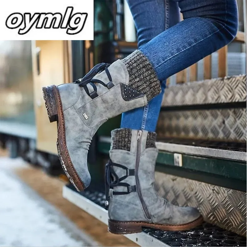 Mid-Calf Suede Winter Snow Boots