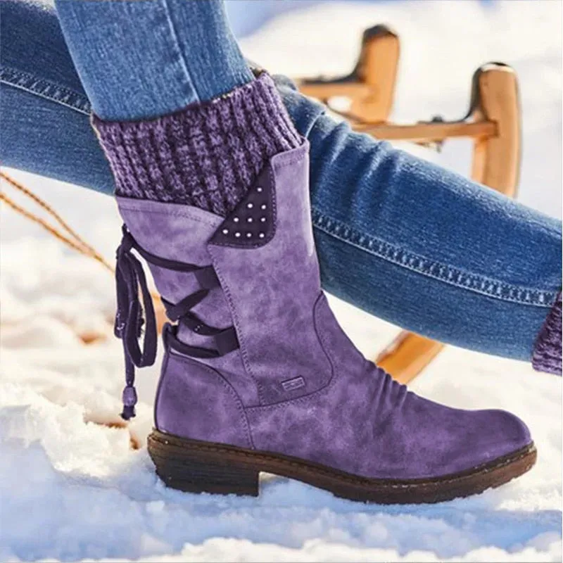 Mid-Calf Suede Winter Snow Boots