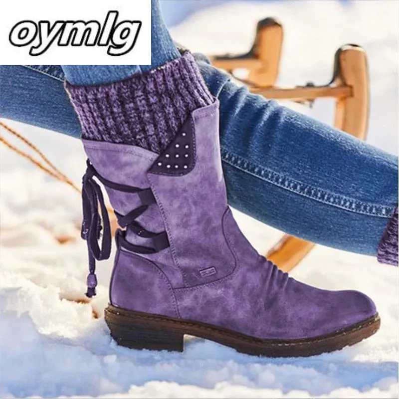 Mid-Calf Suede Winter Snow Boots