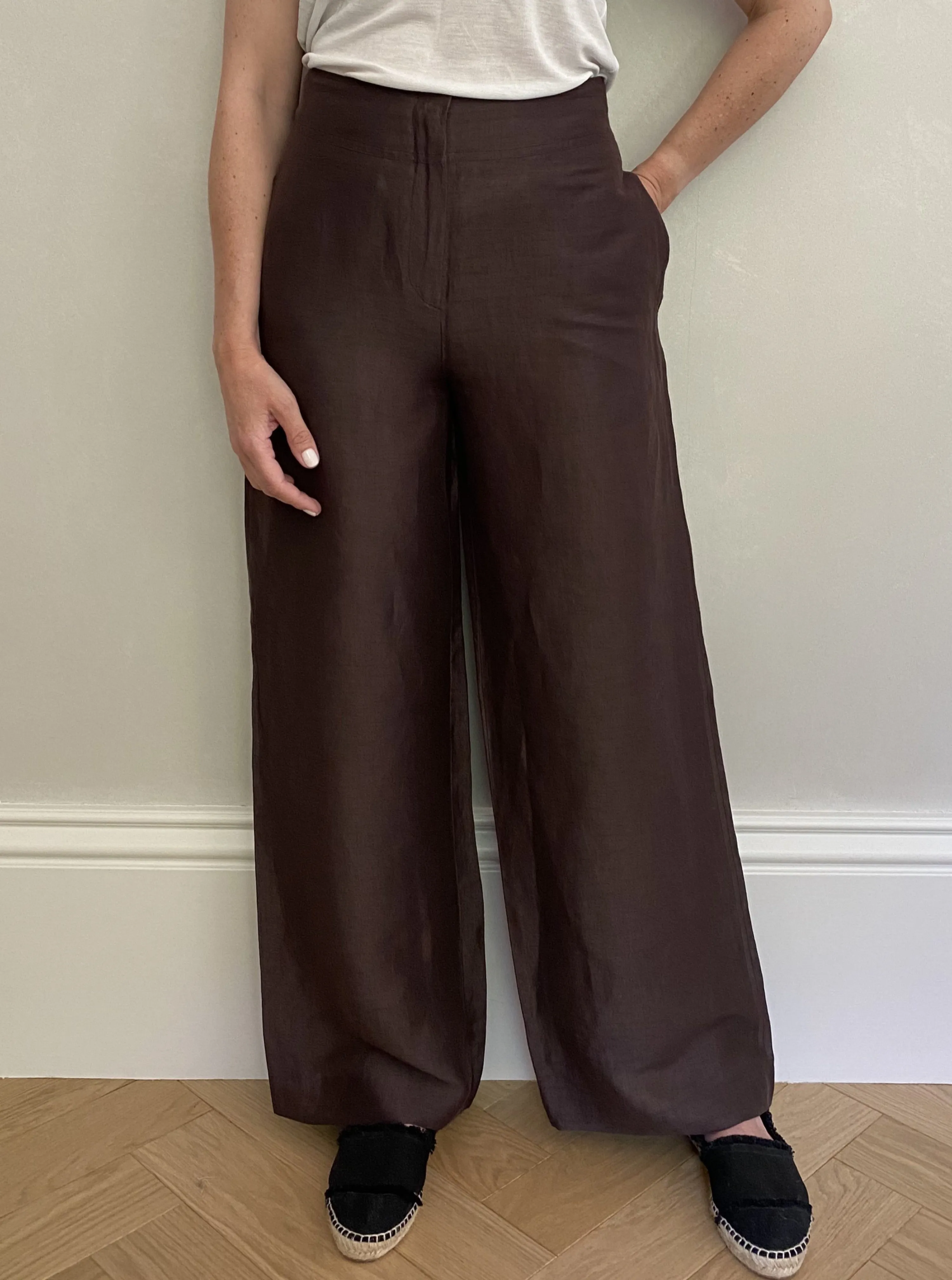 NICOLE FARHI Linen Silk Trousers UK10
