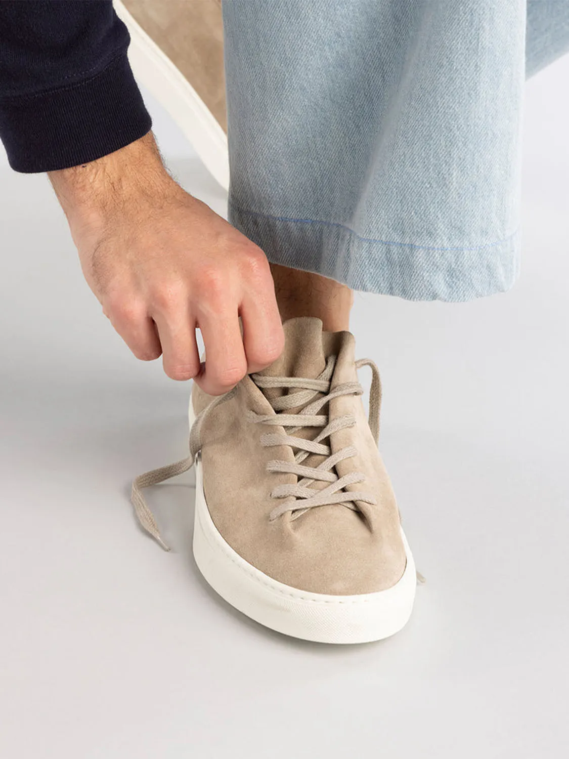 Officine Creative Taupe Suede Low Top Sneakers