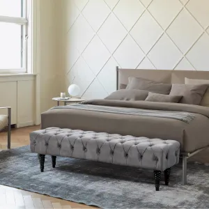 premium Rectangular Corduroy Upholstered Tufted Bedroom Bench, Gray