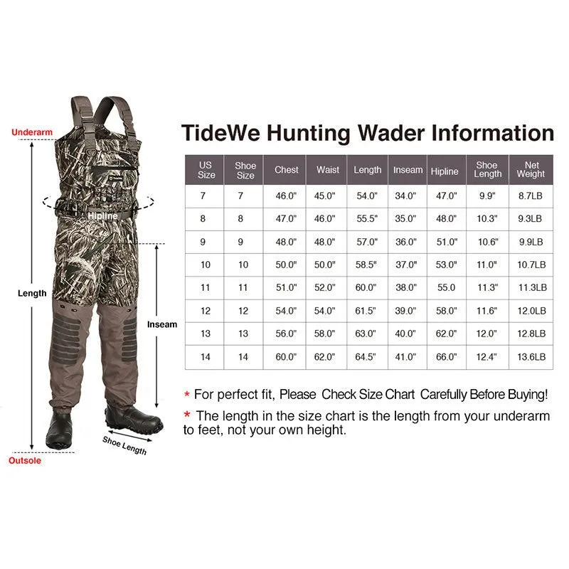 TideWe®Insulated Breathable Chest Waders 1600G Waterproof Bootfoot Duck Hunting Waders