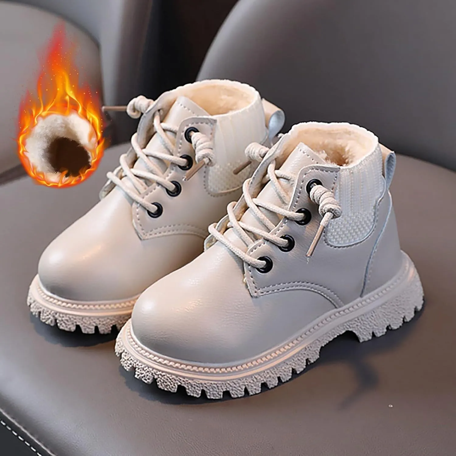 Toddler Winter Shoes Little Boys Girls Fleece Lined Outdoor Snow Shoes Elastic Ankle Boots Lace Up School Shoes