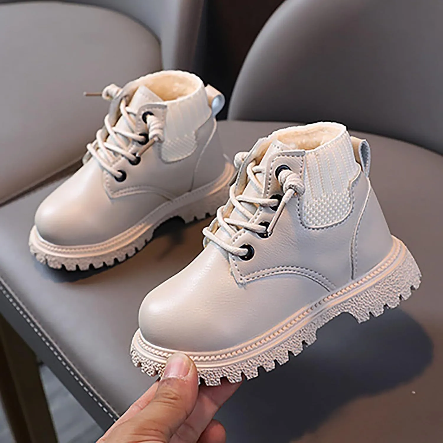 Toddler Winter Shoes Little Boys Girls Fleece Lined Outdoor Snow Shoes Elastic Ankle Boots Lace Up School Shoes