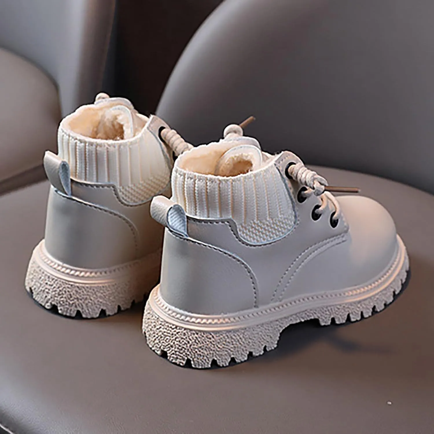 Toddler Winter Shoes Little Boys Girls Fleece Lined Outdoor Snow Shoes Elastic Ankle Boots Lace Up School Shoes