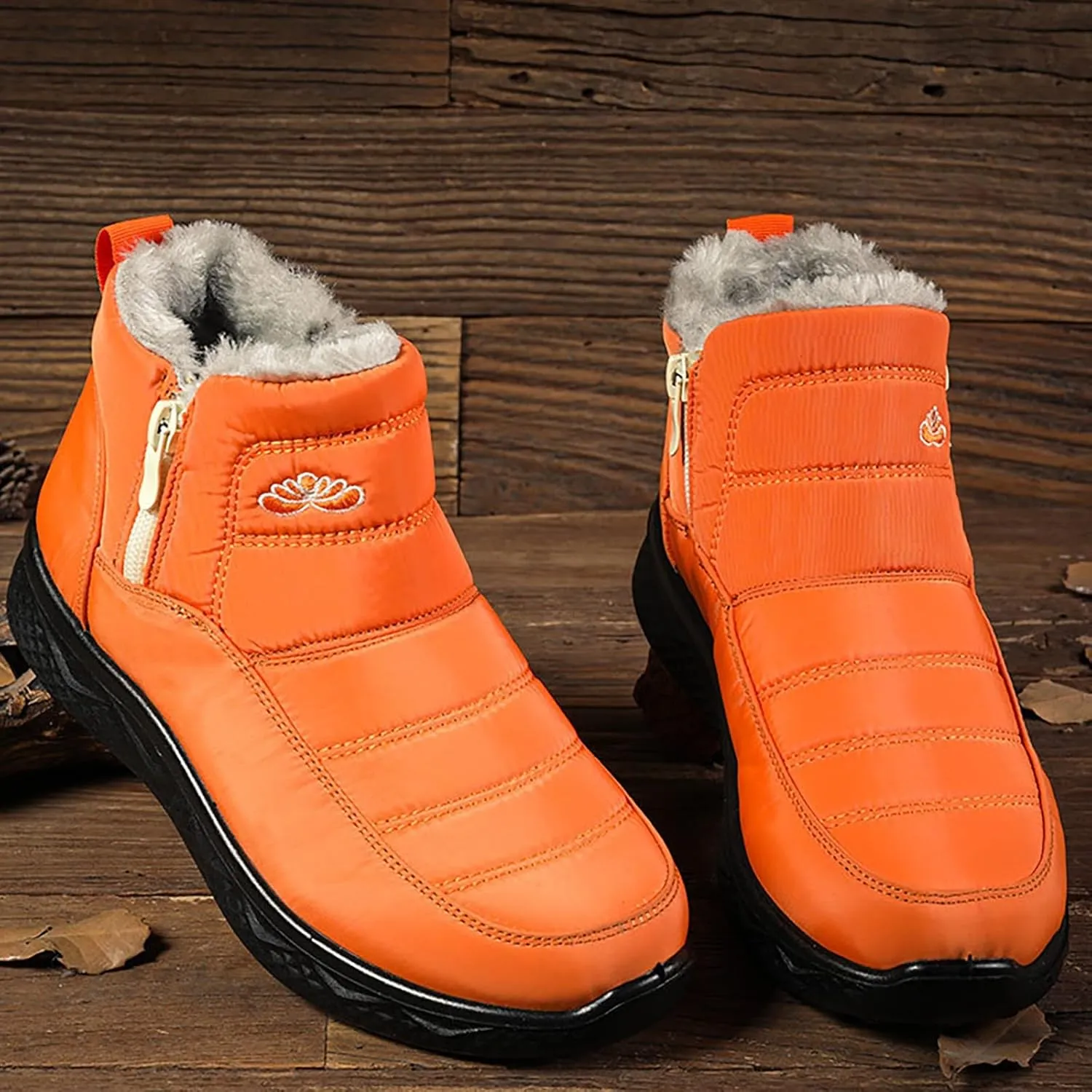 Women's Snow Boots with Heels Waterproof Slip On Boots Ladies Womens Warm Fur Lined Barefoot Shoes Grounded Footwear Hiking Rain Boots Women Mens Snow Booties