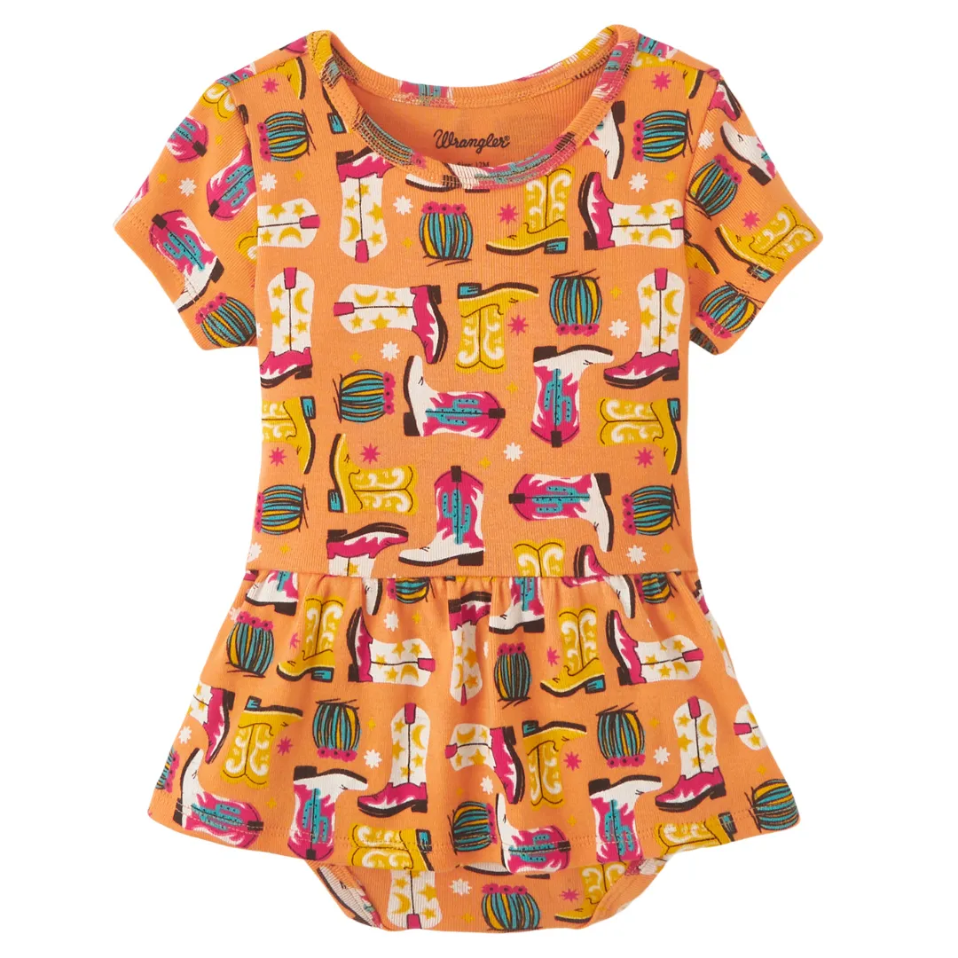 Wrangler® Baby Girl Orange With Cowboy Boots Onesie 112346598